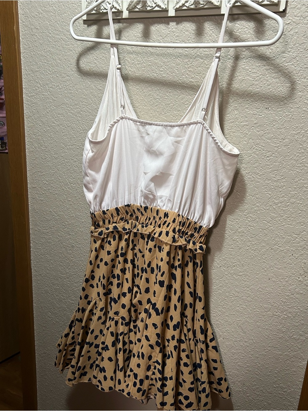 Main Strip White Top with Tan and Black Spotted Skirt Midi Dress - Picture 9 of 9